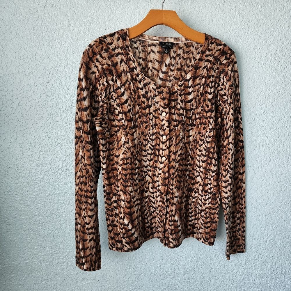 Talbots 100% merino wool animal print long sleeve cardigan